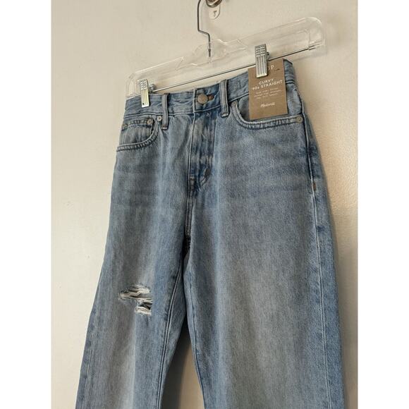 NWD Madewell Petite Curvy 90s Straight Leg Jeans Blue Revoir Wash Ripped Size 23 - Picture 6 of 15